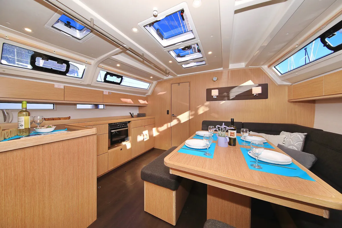 Galley of Saphir, a Bavaria Cruiser 46 sailboat at Grad Trogir, Croatia