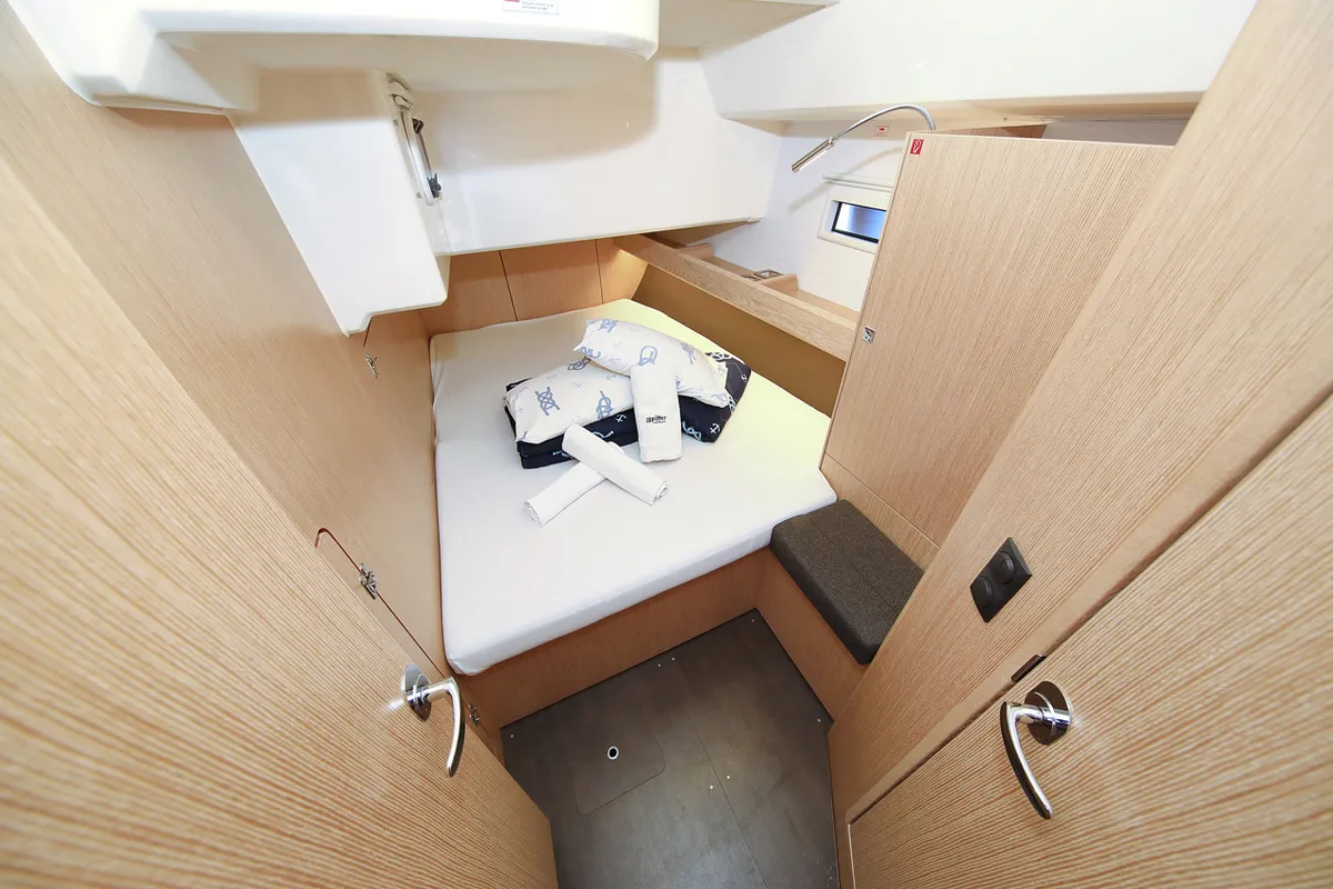 Cabin on Saphir, a Bavaria Cruiser 46 sailboat at Grad Trogir, Croatia