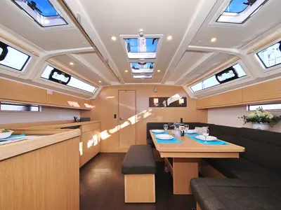 Salon of Saphir, a Bavaria Cruiser 46 sailboat at Grad Trogir, Croatia