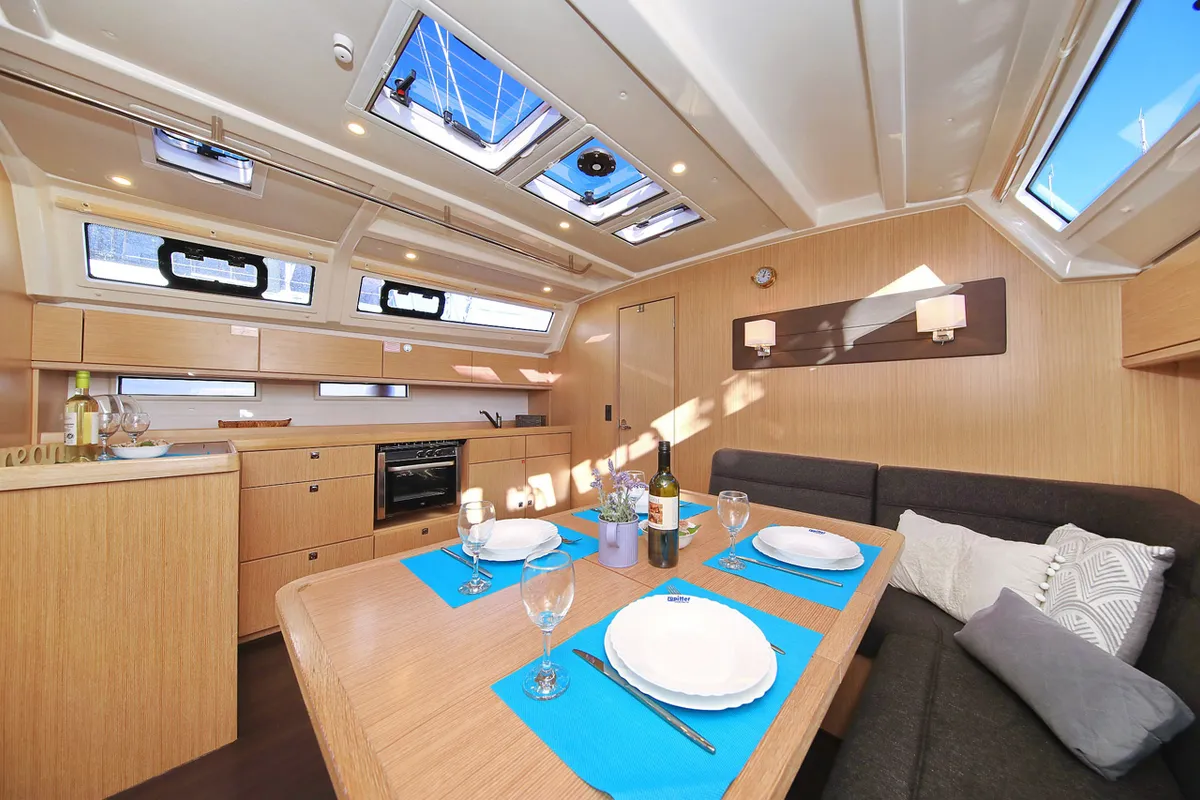Salon of Saphir, a Bavaria Cruiser 46 sailboat at Grad Trogir, Croatia