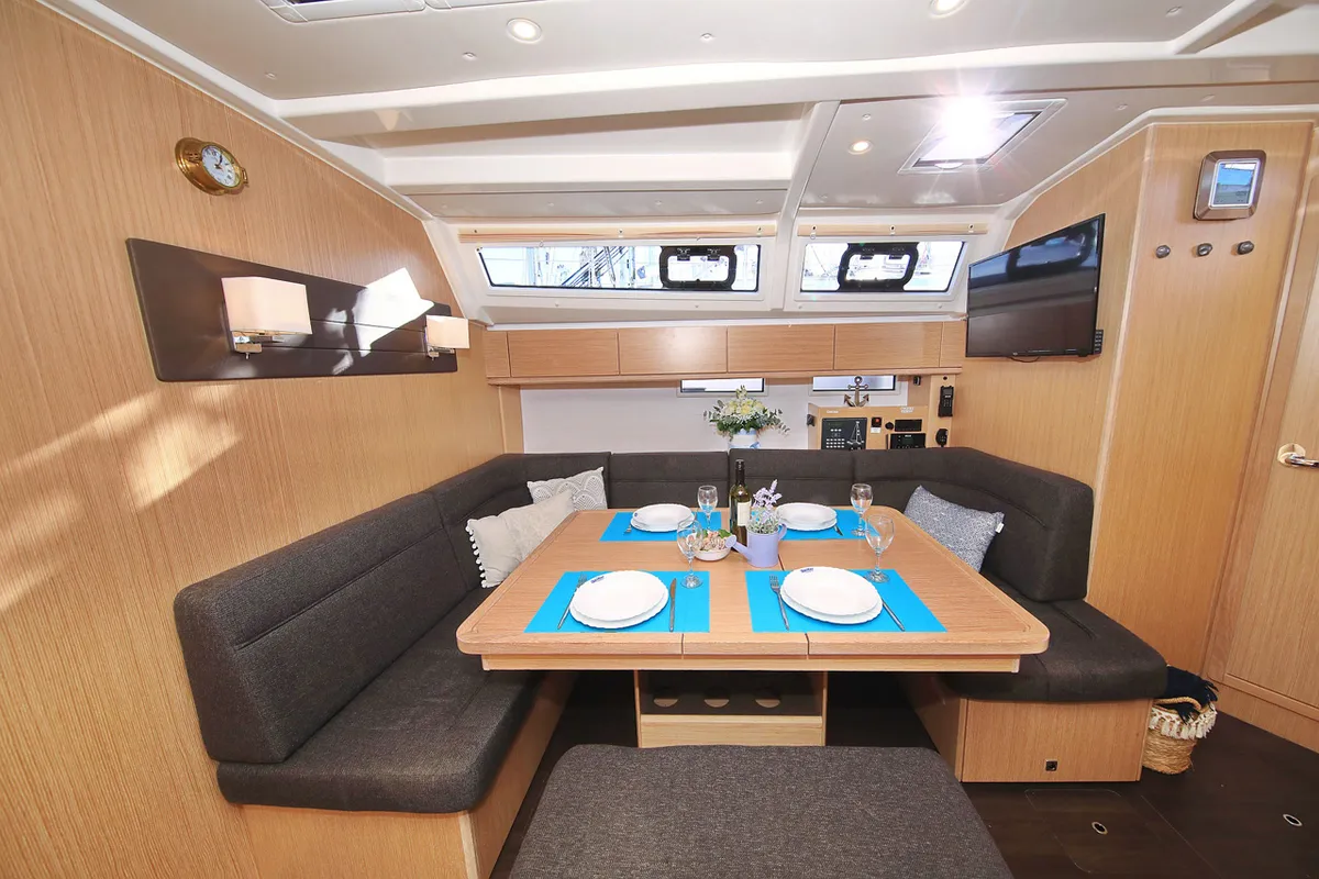 Salon of Saphir, a Bavaria Cruiser 46 sailboat at Grad Trogir, Croatia
