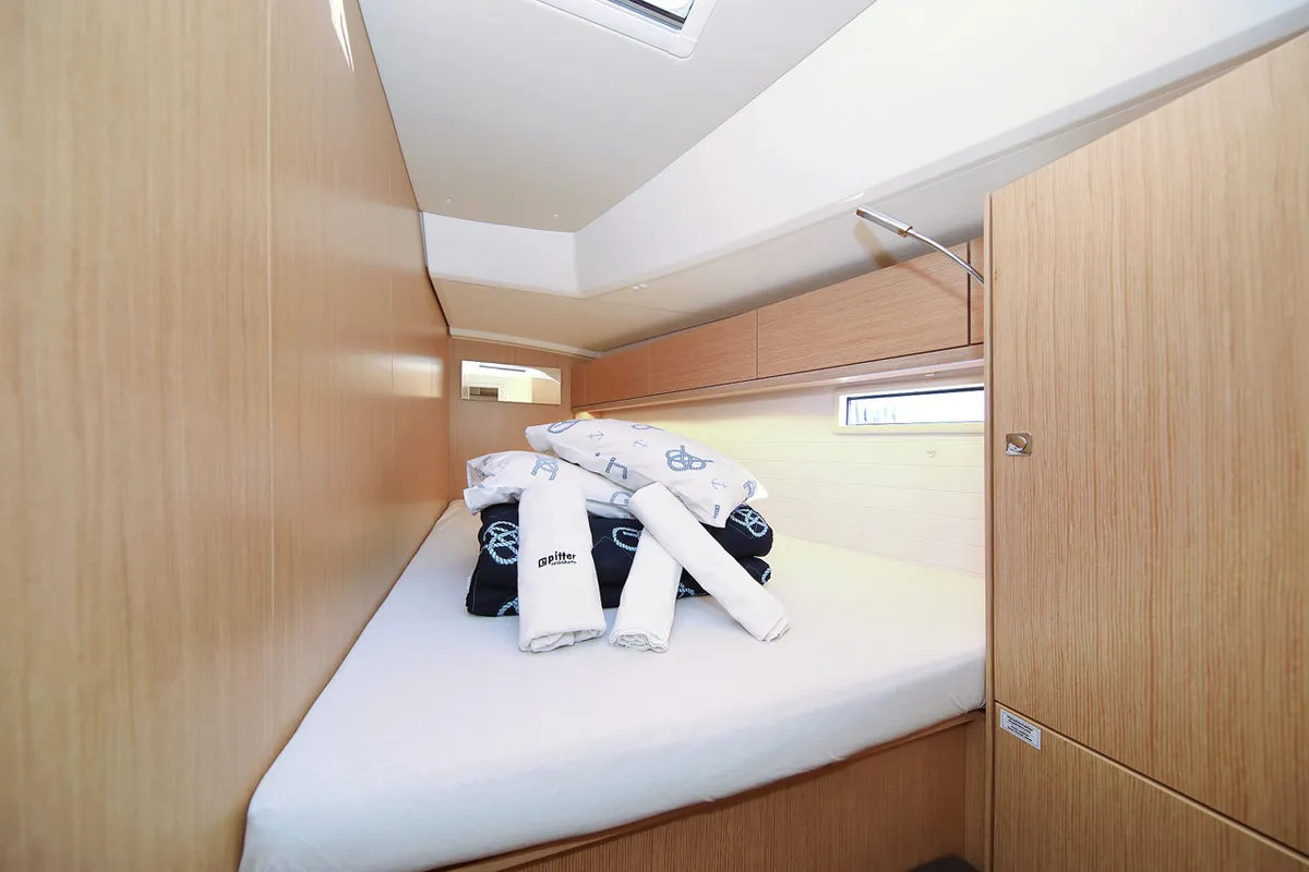 Cabin on Saphir, a Bavaria Cruiser 46 sailboat at Grad Trogir, Croatia