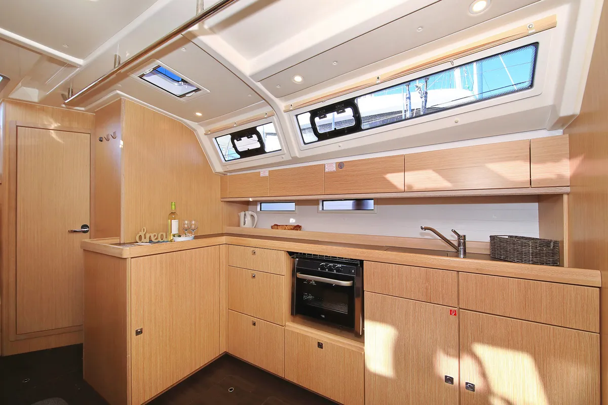 Galley of Saphir, a Bavaria Cruiser 46 sailboat at Grad Trogir, Croatia