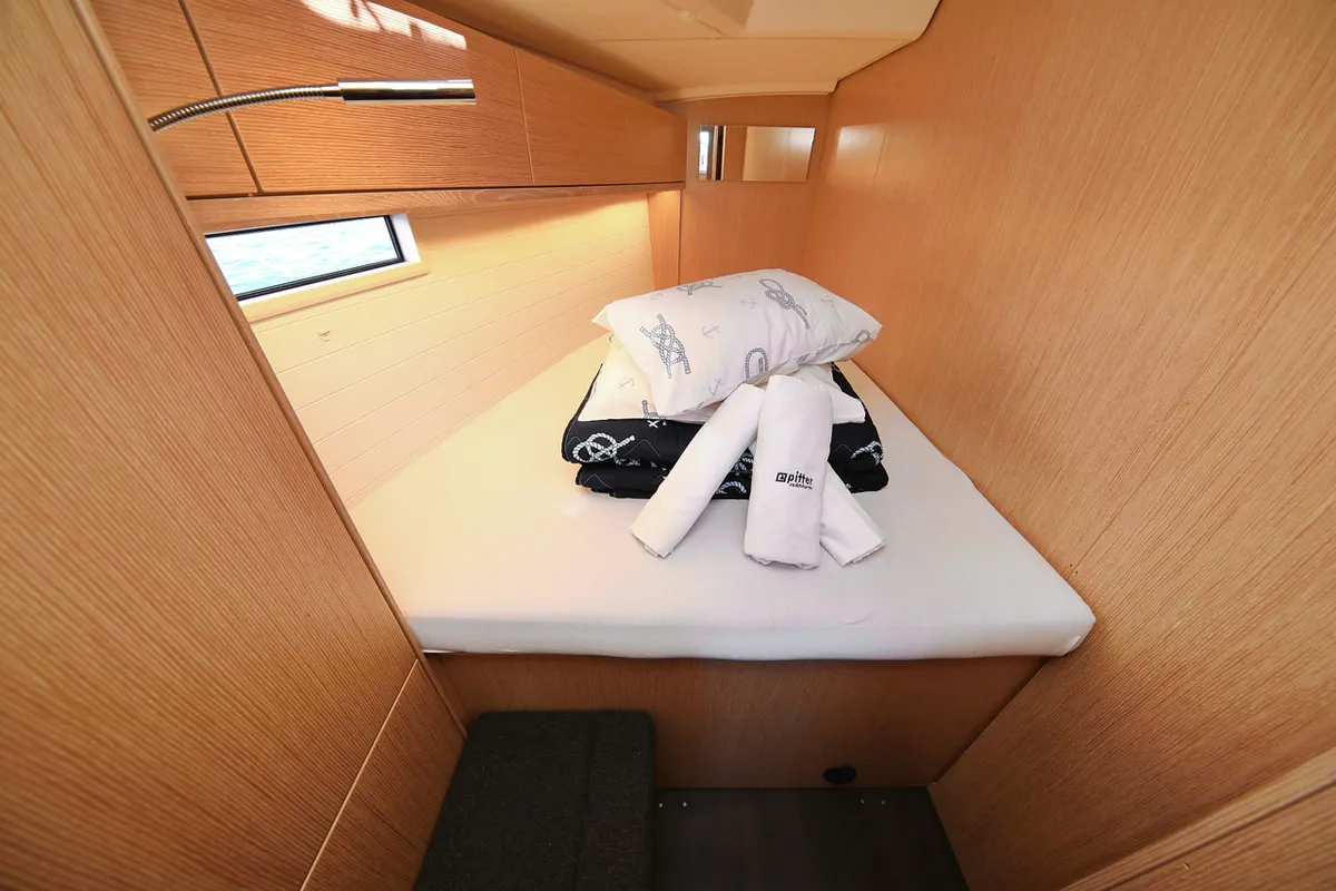 Cabin on Saphir, a Bavaria Cruiser 46 sailboat at Grad Trogir, Croatia