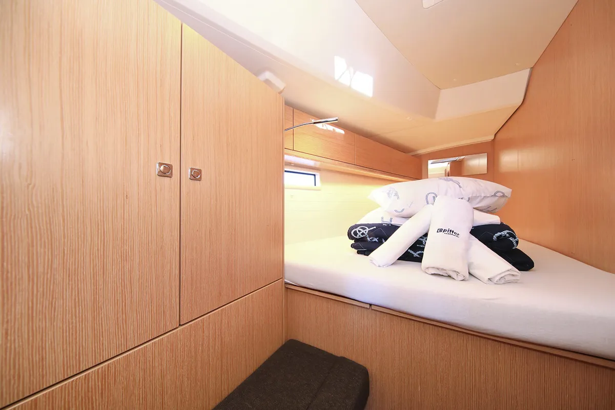 Cabin on Saphir, a Bavaria Cruiser 46 sailboat at Grad Trogir, Croatia