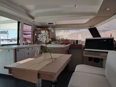 Galley of CRAZY DIAMOND, a Fountaine Pajot Astréa 42 catamaran at Seget Donji, Croatia