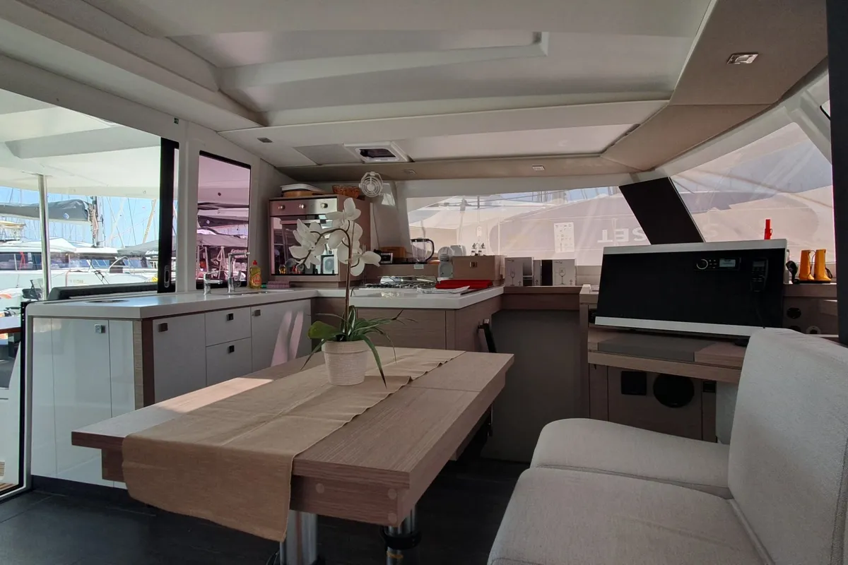 Galley of CRAZY DIAMOND, a Fountaine Pajot Astréa 42 catamaran at Seget Donji, Croatia