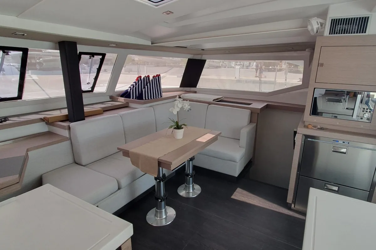 Salon of CRAZY DIAMOND, a Fountaine Pajot Astréa 42 catamaran at Seget Donji, Croatia