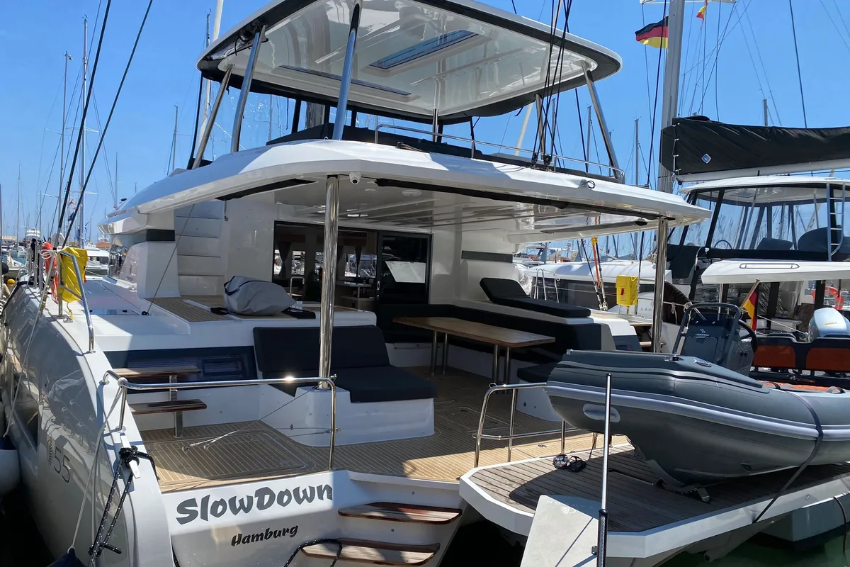 Exterior view of TriWing Carida, a Lagoon 55 catamaran at Grad Kaštela, Croatia