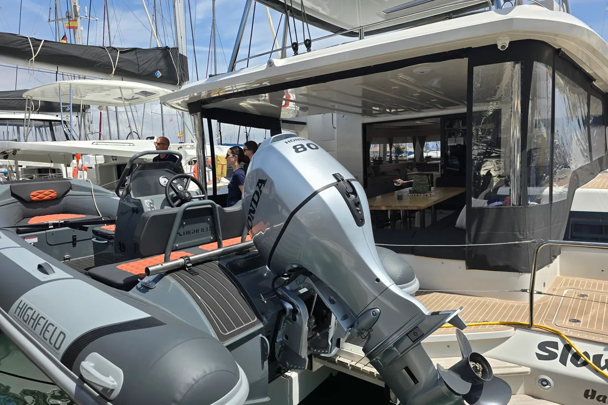 Deck of TriWing Carida, a Lagoon 55 catamaran at Grad Kaštela, Croatia