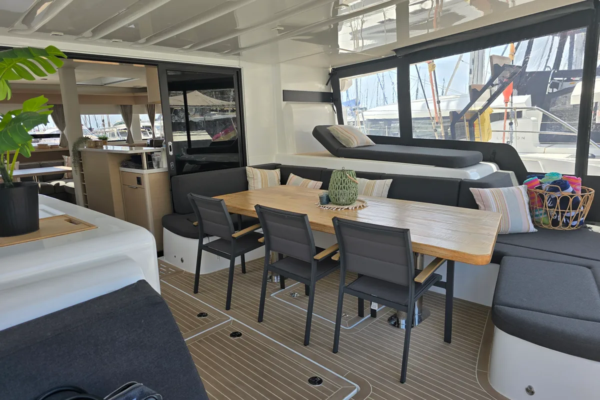 Deck of TriWing Carida, a Lagoon 55 catamaran at Grad Kaštela, Croatia