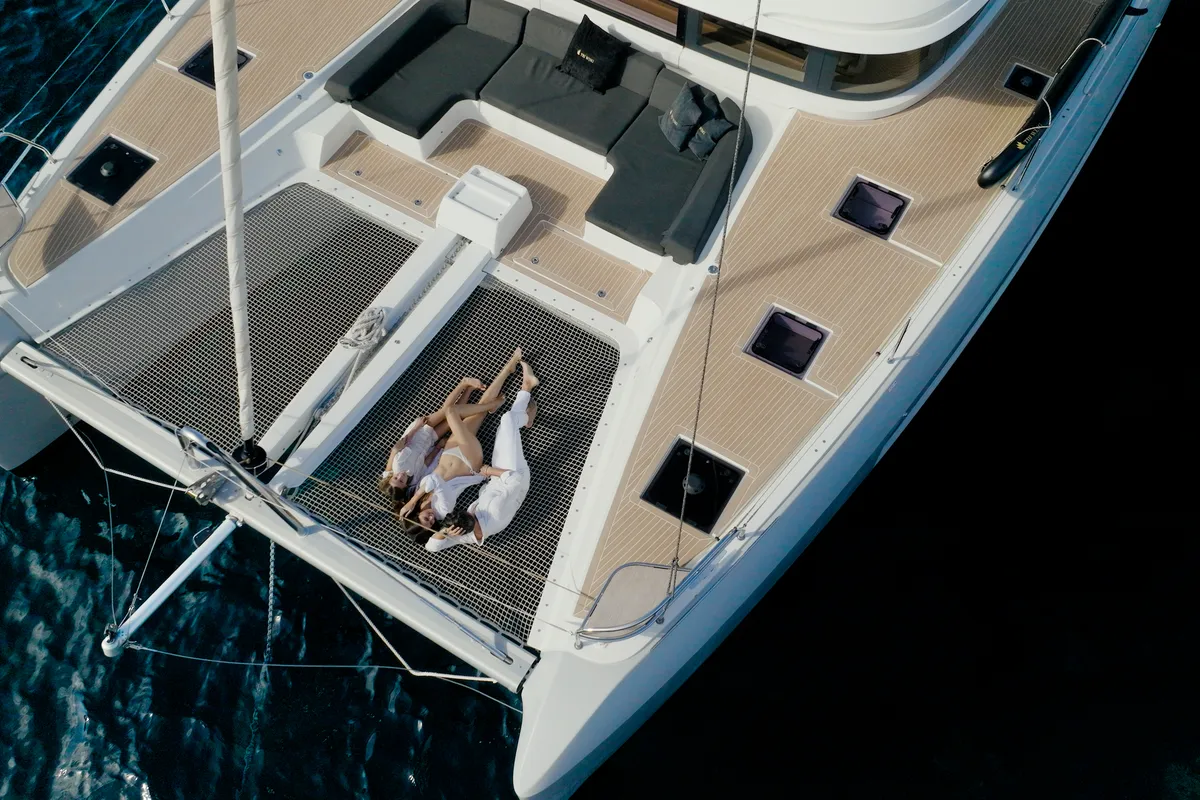 Deck of TriWing Carida, a Lagoon 55 catamaran at Grad Kaštela, Croatia