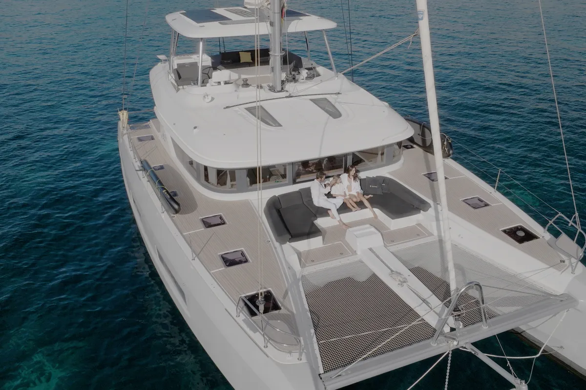 Deck of TriWing Carida, a Lagoon 55 catamaran at Grad Kaštela, Croatia