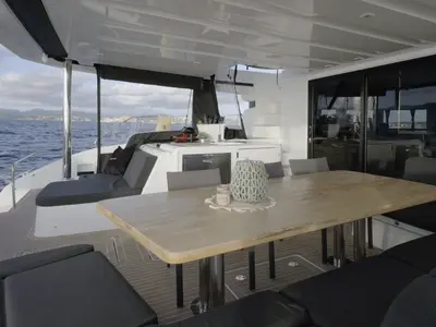 Deck of TriWing Carida, a Lagoon 55 catamaran at Grad Kaštela, Croatia