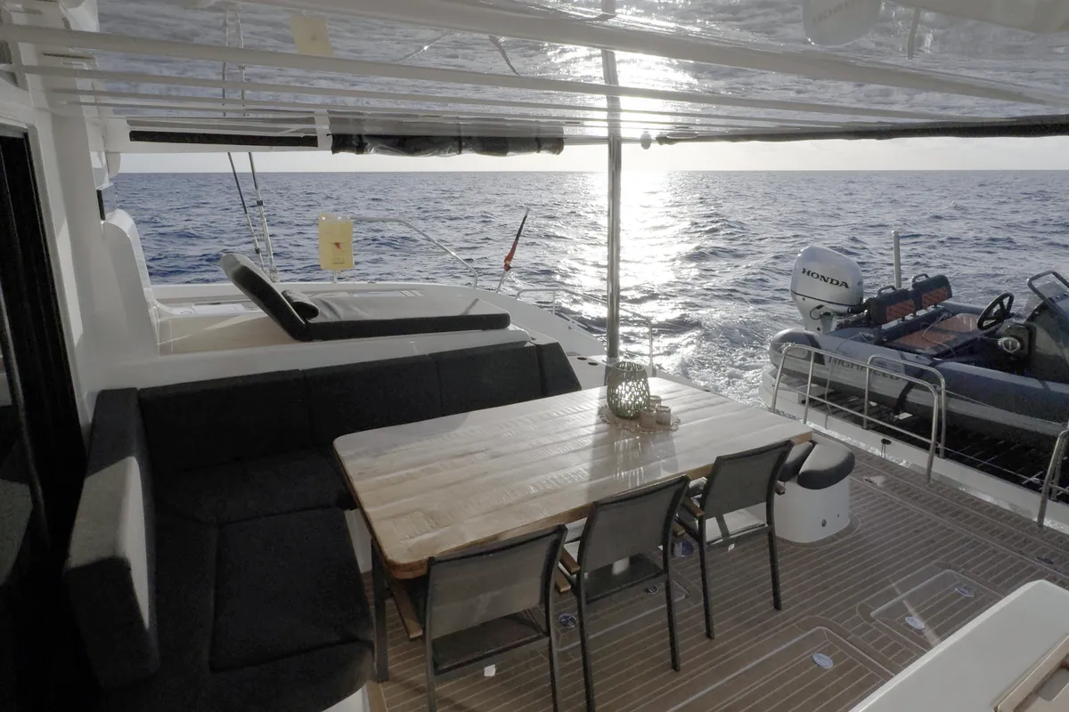 Deck of TriWing Carida, a Lagoon 55 catamaran at Grad Kaštela, Croatia