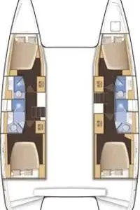 Floor plan of Pazzona II, a Lagoon 42 catamaran at Roche Caiman, Seychelles