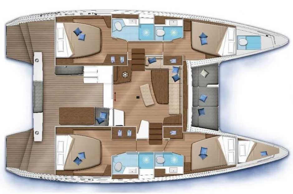 Floor plan of Pazzona II, a Lagoon 42 catamaran at Roche Caiman, Seychelles