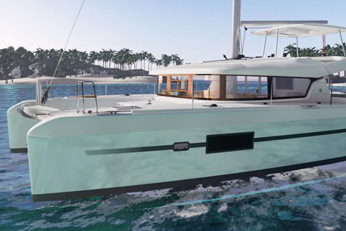 Exterior view of Pazzona II, a Lagoon 42 catamaran at Roche Caiman, Seychelles
