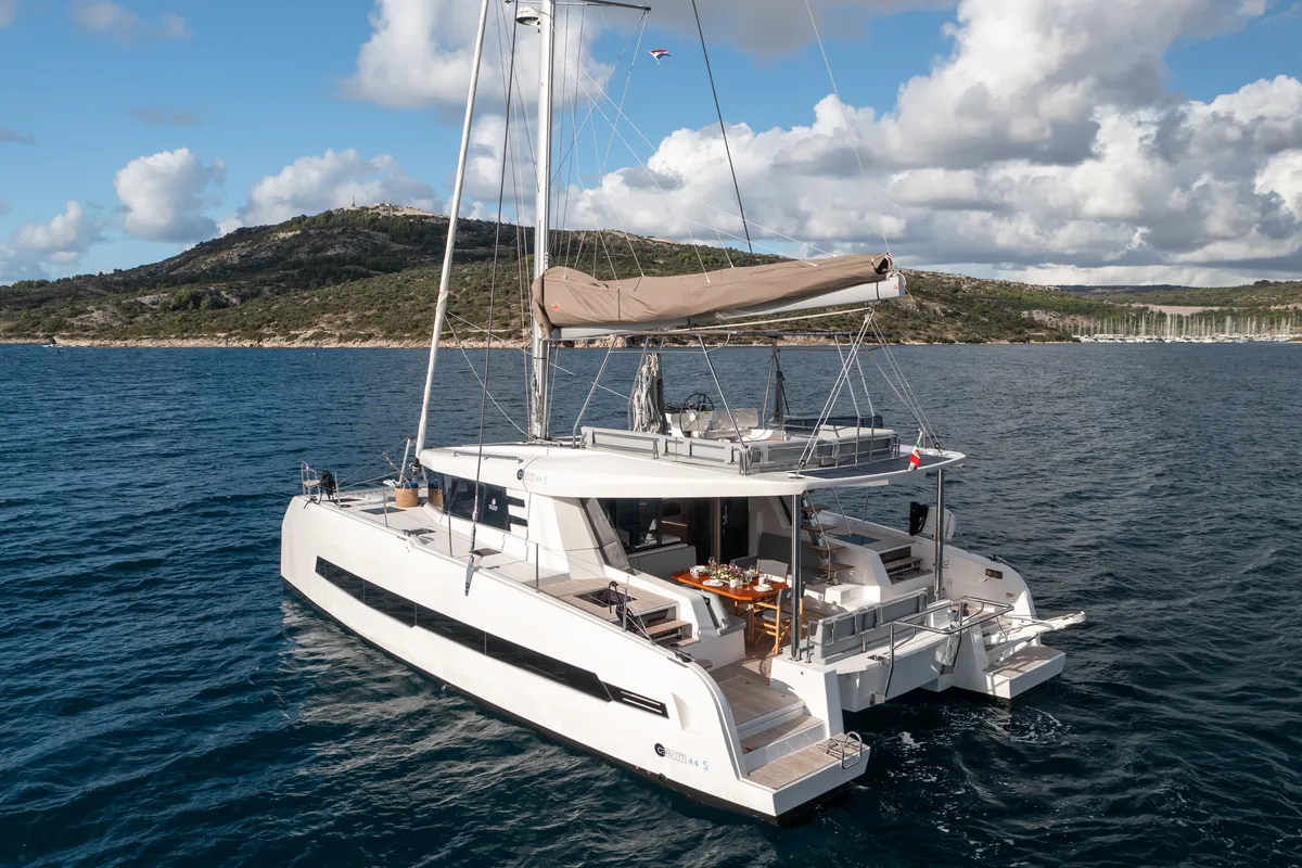 Dudu, a Cervetti 44 catamaran at Rodi Garganico, Italy