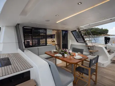 Galley of Dudu, a Cervetti 44 catamaran at Rodi Garganico, Italy