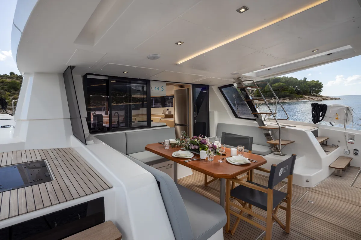 Galley of Dudu, a Cervetti 44 catamaran at Rodi Garganico, Italy