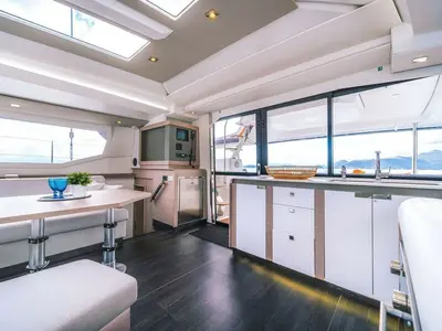 Galley of Fountaine Pajot Tanna 47, a catamaran at Ribishi, Saint Vincent and the Grenadines
