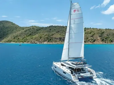 Premium +, a Fountaine Pajot Tanna 47 catamaran at Ribishi, Saint Vincent and the Grenadines