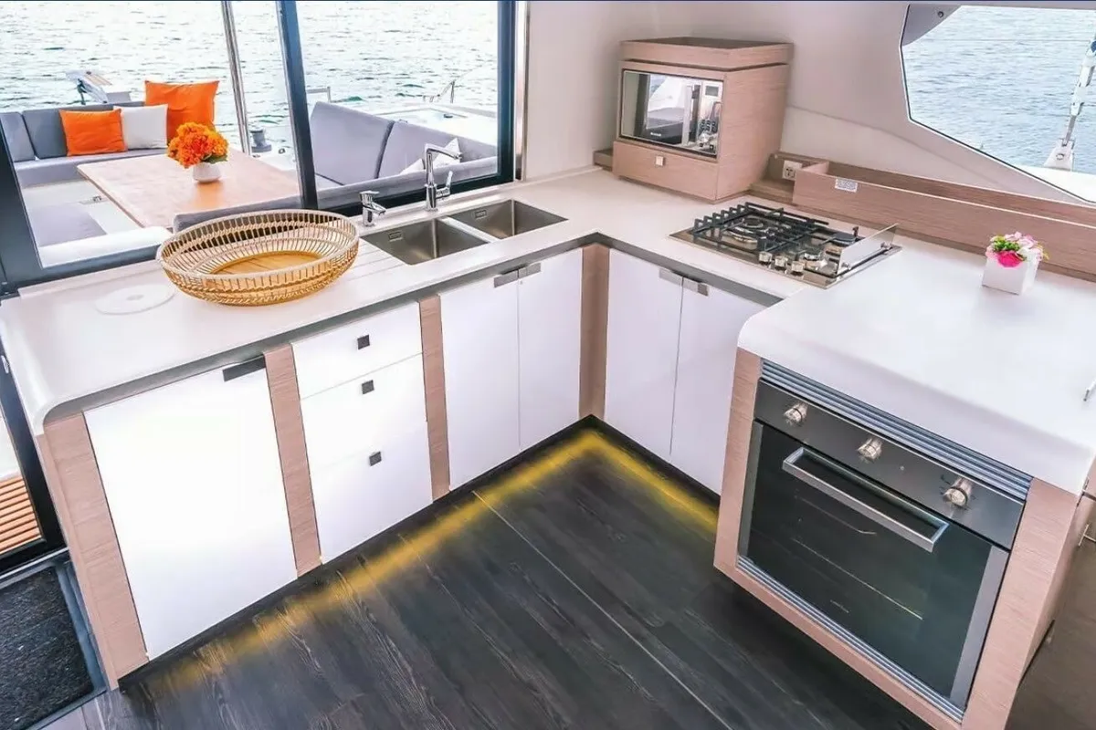 Premium +, a Fountaine Pajot Tanna 47 catamaran at Ribishi, Saint Vincent and the Grenadines