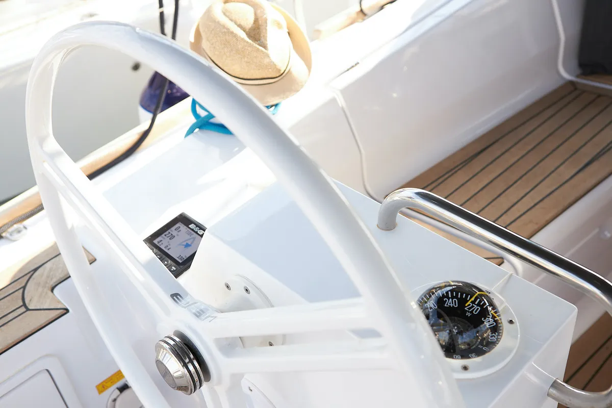 Cockpit of Finola, a Elan Impression 40.1 sailboat at Grad Kaštela, Croatia