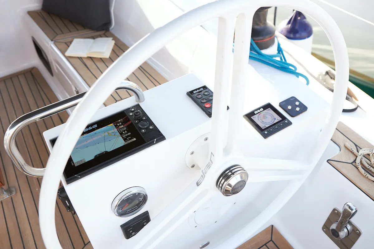 Cockpit of Finola, a Elan Impression 40.1 sailboat at Grad Kaštela, Croatia