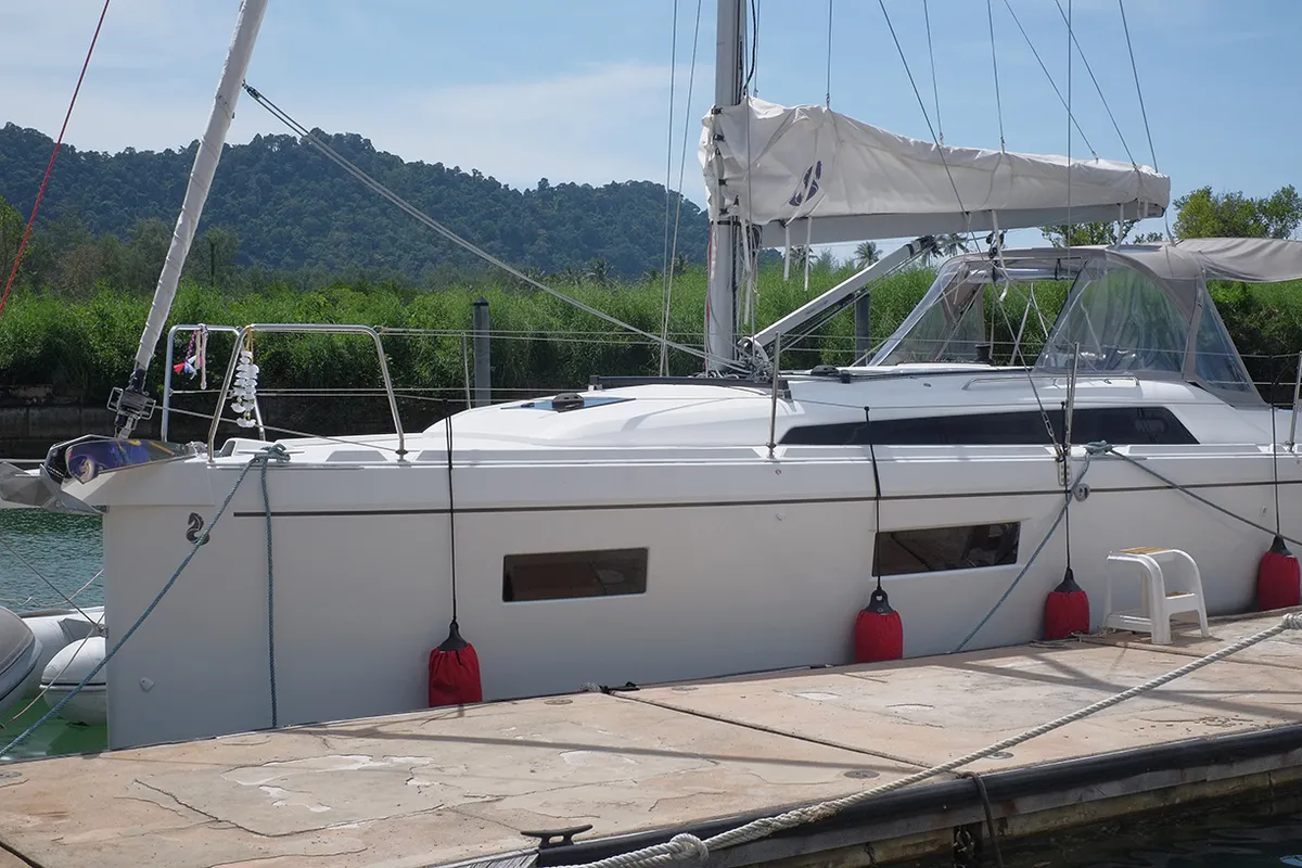 Exterior view of Philosophie, a Beneteau Oceanis 34.1 sailboat at Mai Khao, Thailand