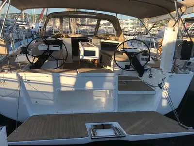 Cockpit of Mitoalla, a Dufour 390 sailboat at es Jonquet, Spain