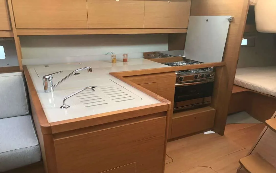 Galley of Mitoalla, a Dufour 390 sailboat at es Jonquet, Spain