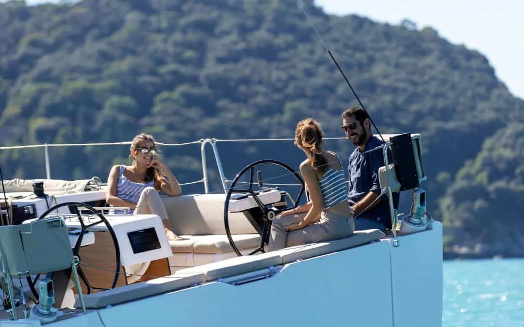 Cockpit of Mitoalla, a Dufour 390 sailboat at es Jonquet, Spain