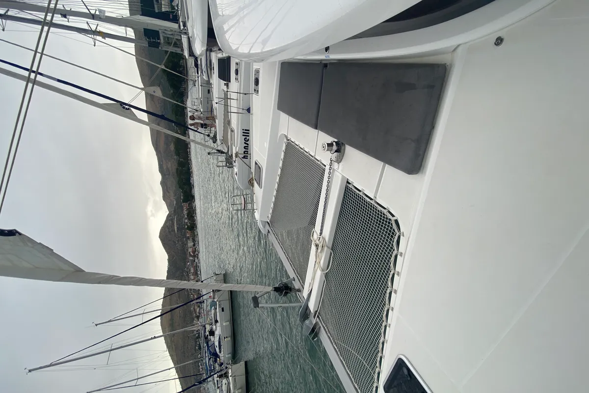 Deck of Brunhilde, a Lagoon 42 catamaran at Trogir, Croatia