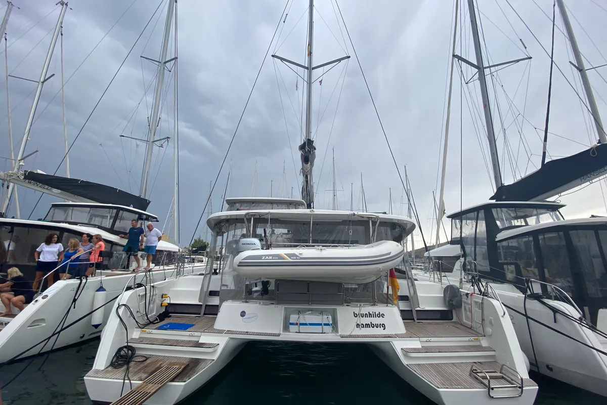 Exterior view of Brunhilde, a Lagoon 42 catamaran at Trogir, Croatia