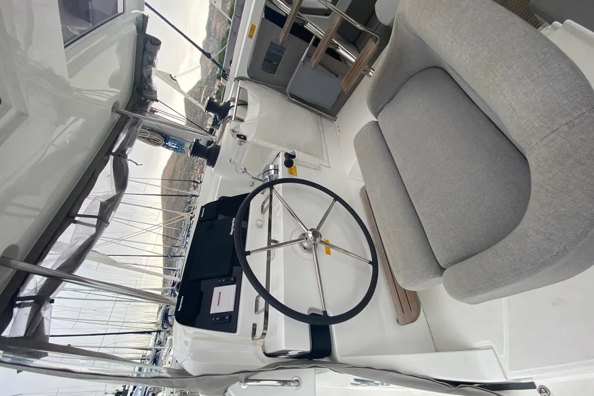 Cockpit of Brunhilde, a Lagoon 42 catamaran at Trogir, Croatia