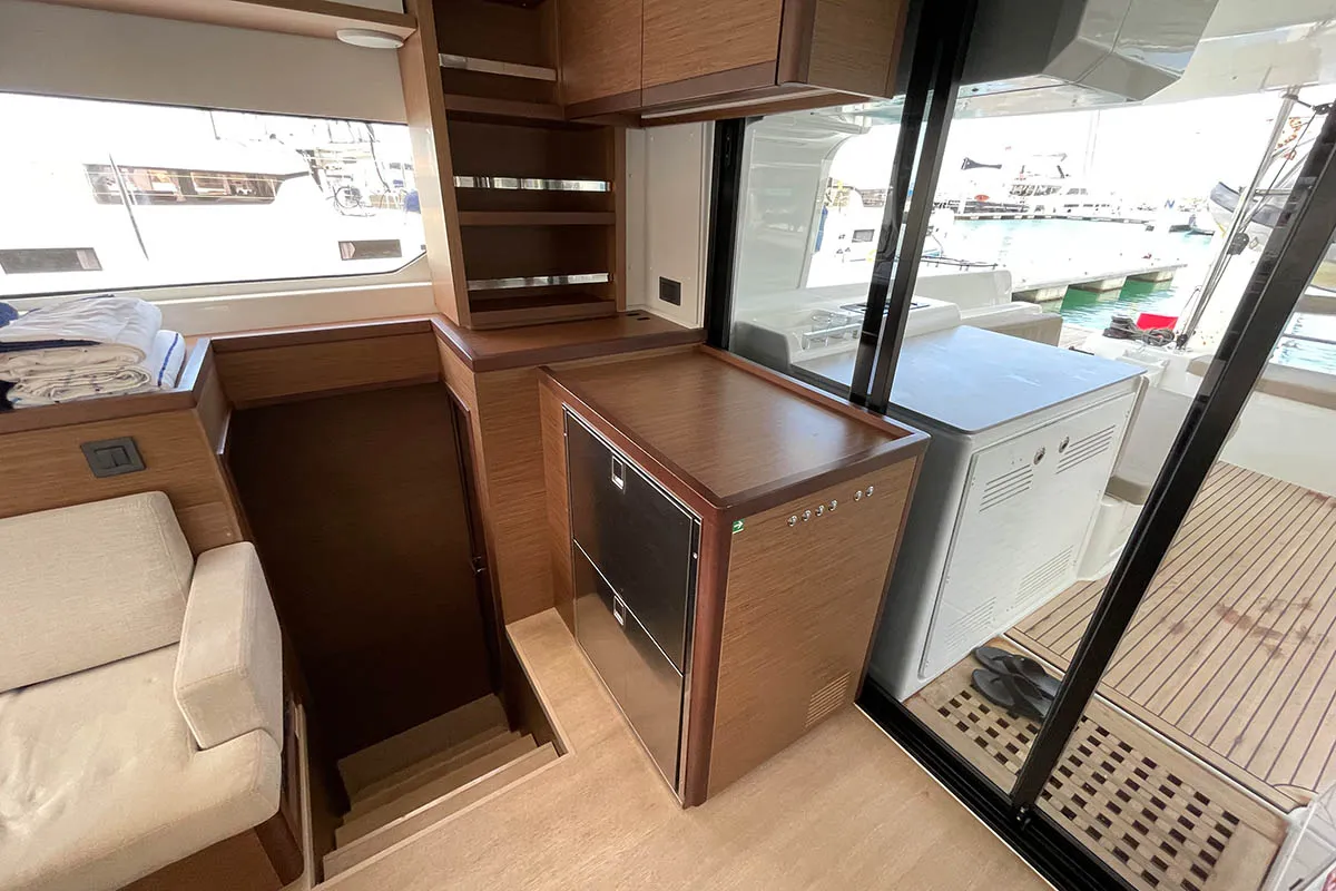 Salon of Sunniva II, a Lagoon 46 catamaran at Athens, Greece