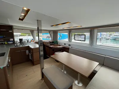 Salon of Sunniva II, a Lagoon 46 catamaran at Athens, Greece