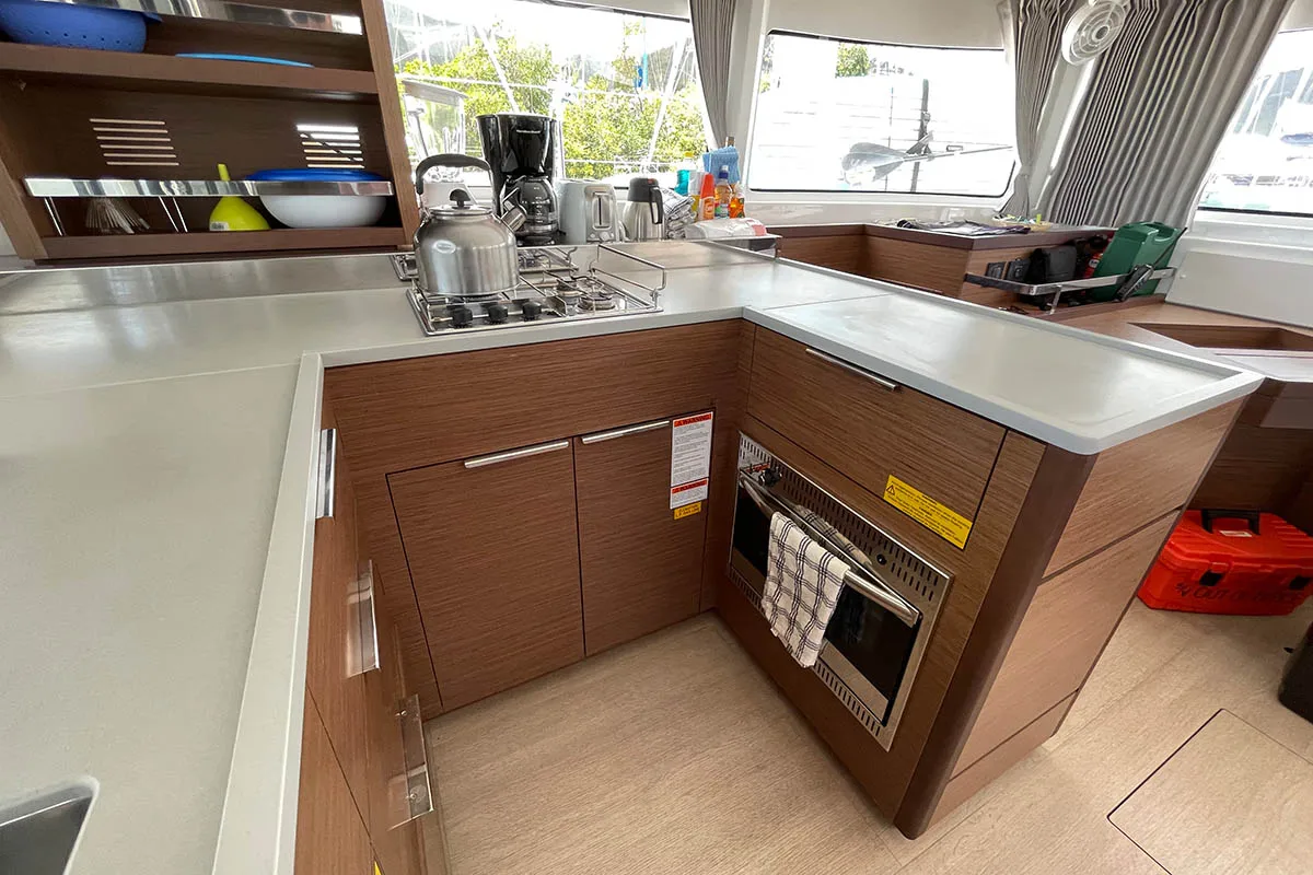 Galley of Sunniva II, a Lagoon 46 catamaran at Athens, Greece