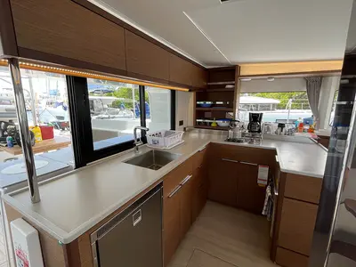 Galley of Sunniva II, a Lagoon 46 catamaran at Athens, Greece