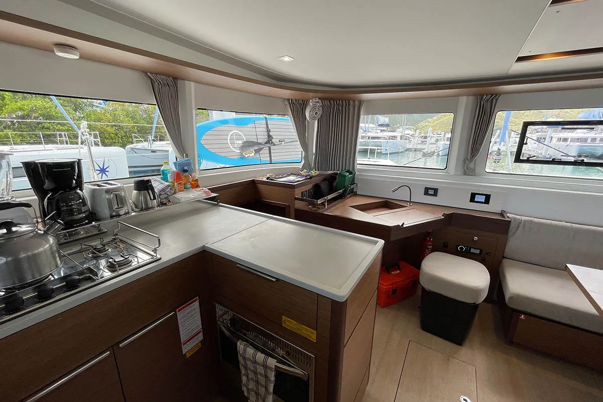 Galley of Sunniva II, a Lagoon 46 catamaran at Athens, Greece