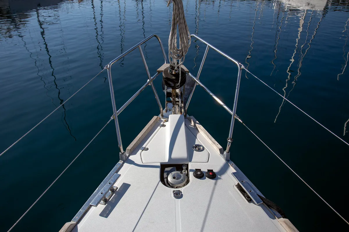 Deck of Tightrope, a Elan Impression 45 sailboat at Grad Pula, Croatia