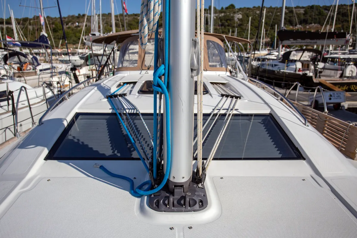 Deck of Tightrope, a Elan Impression 45 sailboat at Grad Pula, Croatia