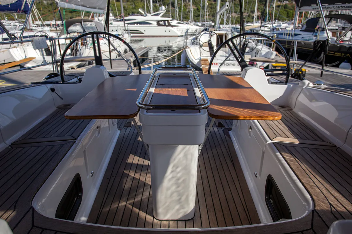 Cockpit of Tightrope, a Elan Impression 45 sailboat at Grad Pula, Croatia