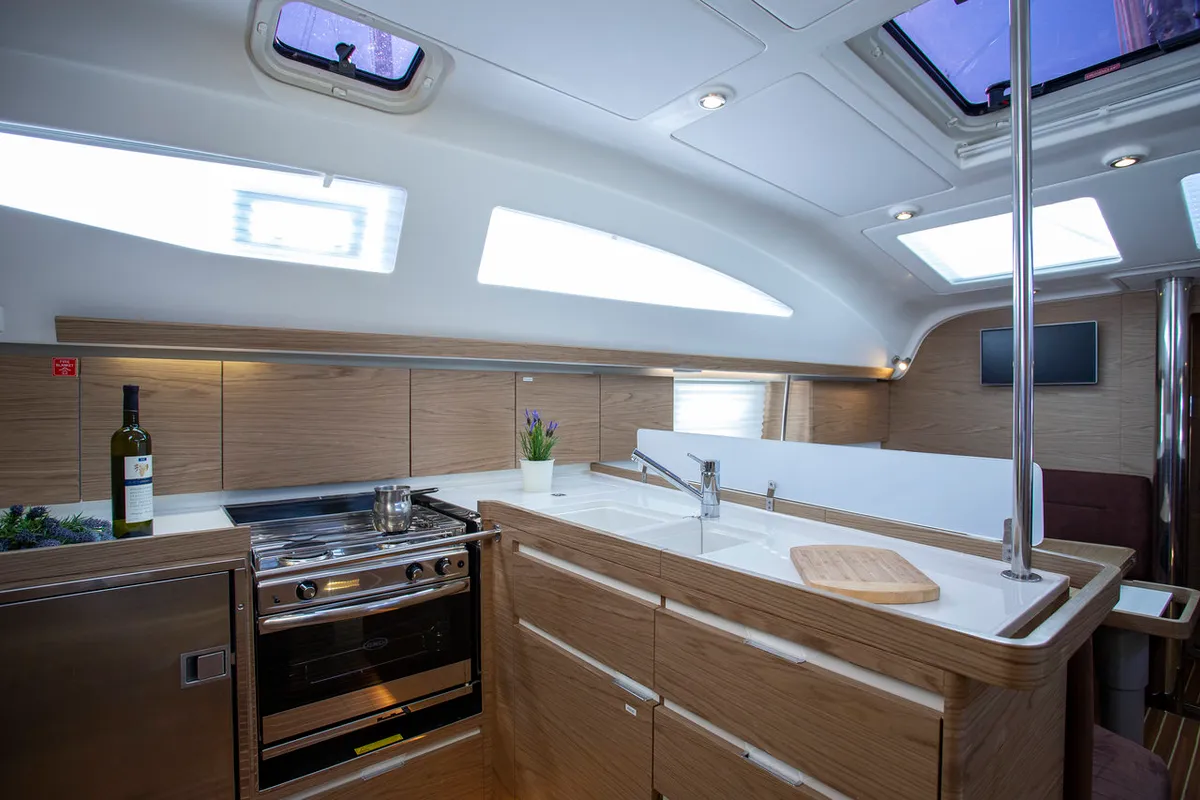 Galley of Tightrope, a Elan Impression 45 sailboat at Grad Pula, Croatia