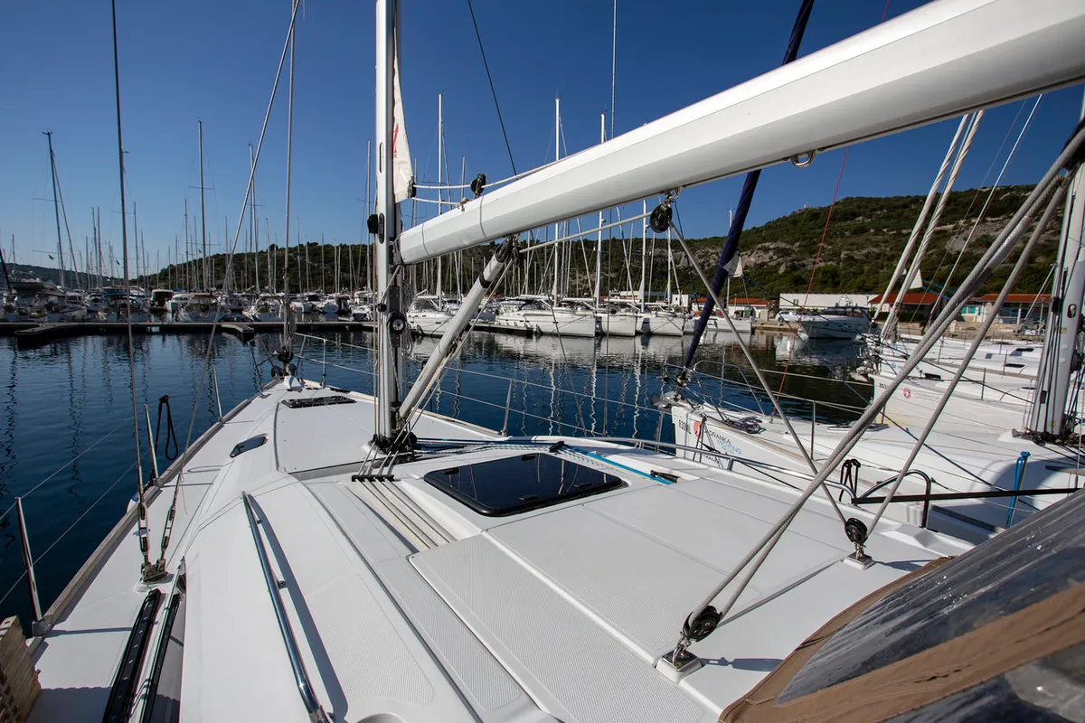 Deck of Tightrope, a Elan Impression 45 sailboat at Grad Pula, Croatia