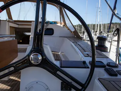 Cockpit of Tightrope, a Elan Impression 45 sailboat at Grad Pula, Croatia