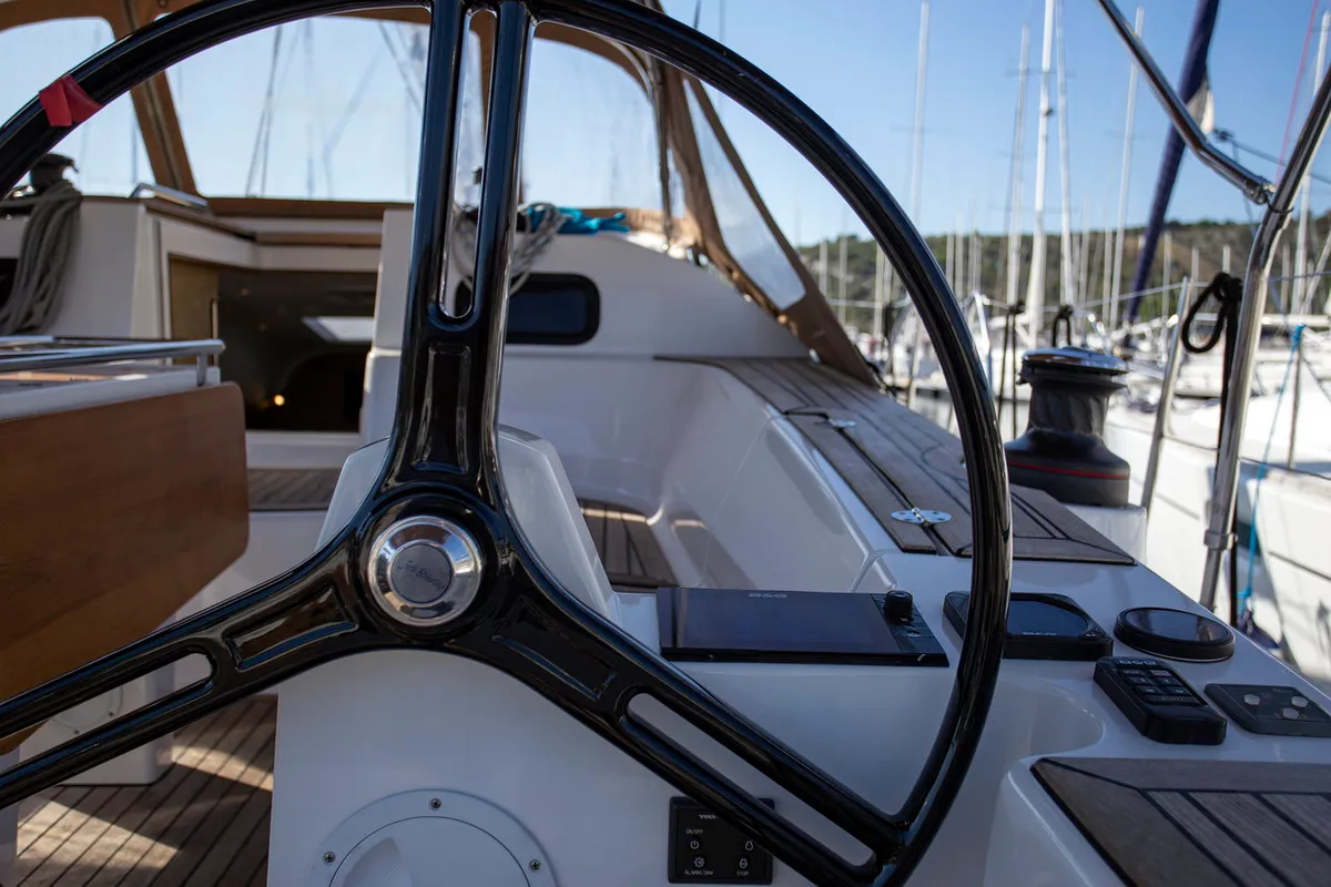 Cockpit of Tightrope, a Elan Impression 45 sailboat at Grad Pula, Croatia