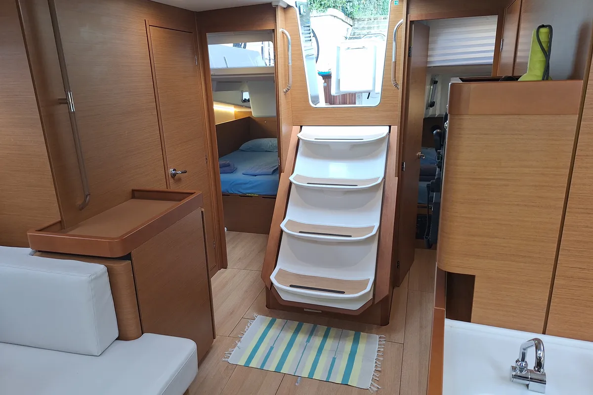 Salon of Francoise, a Jeanneau Sun Odyssey 490 sailboat at Tonnarella, Italy